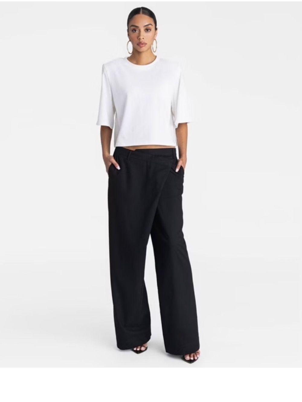 KBB by Kahlana black crossover waist wide leg trousers size 4 new